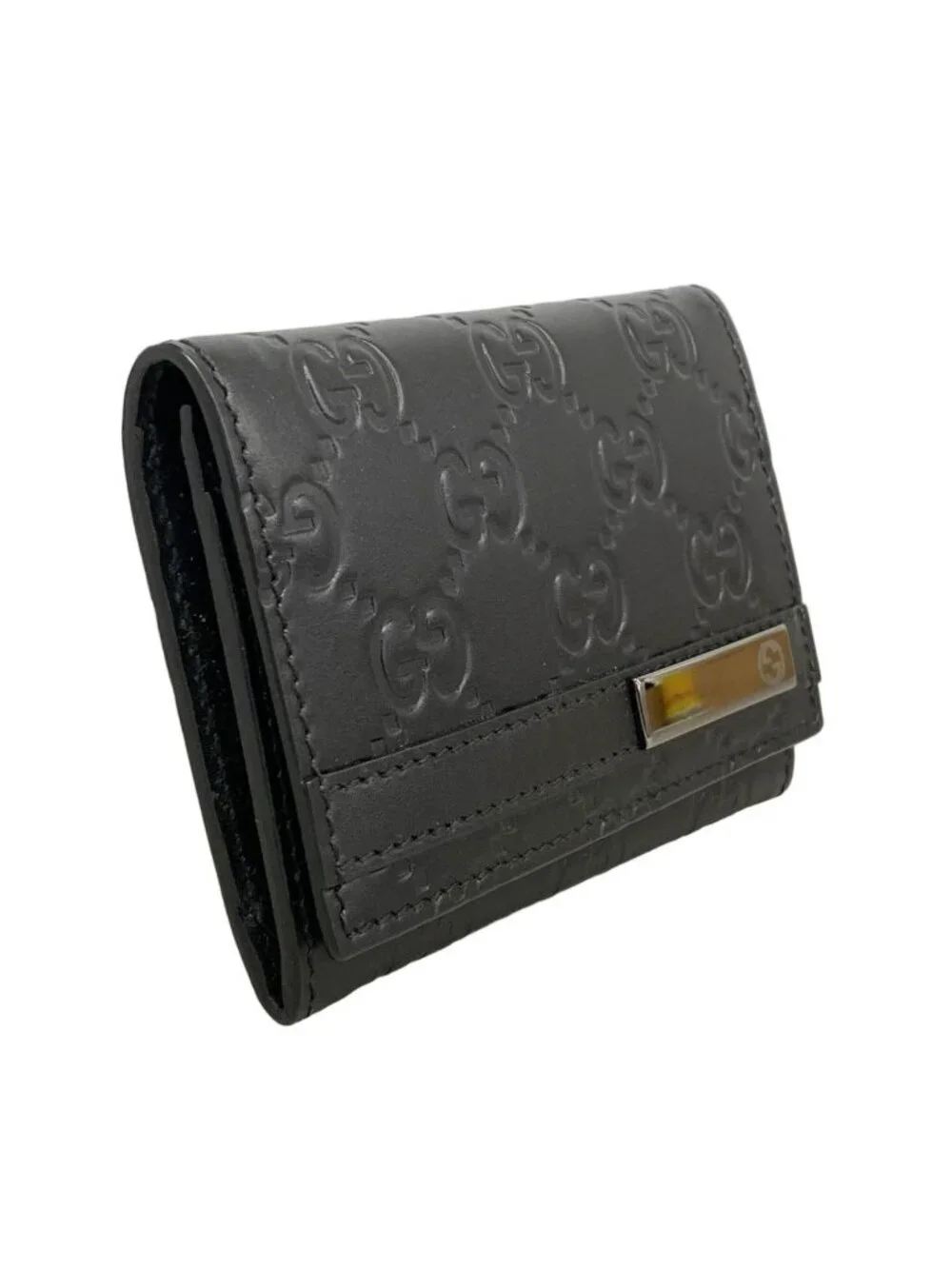 Gucci Business Card Holder Guccissima Leather Black Silver